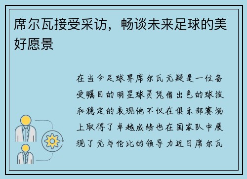 席尔瓦接受采访，畅谈未来足球的美好愿景